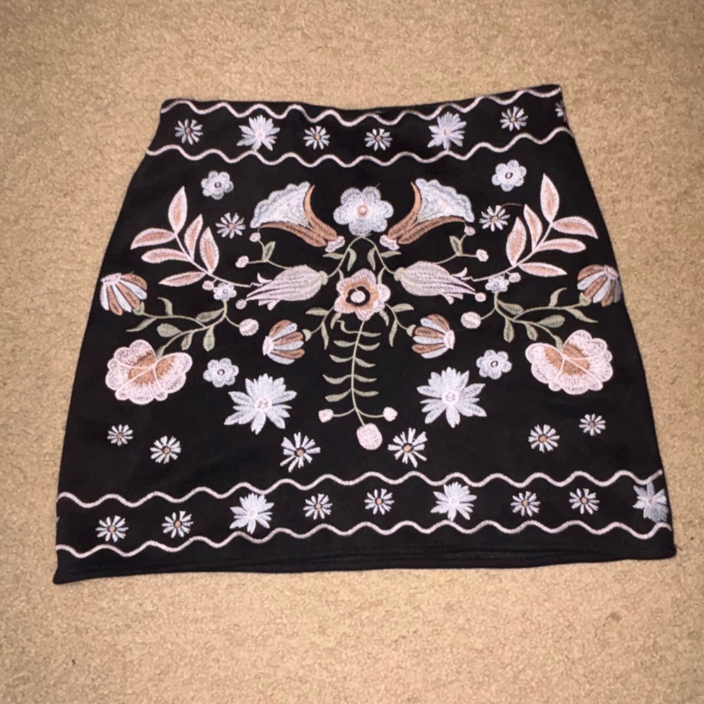 Altar'd State Black Pencil Skirt with Floral Embroidery